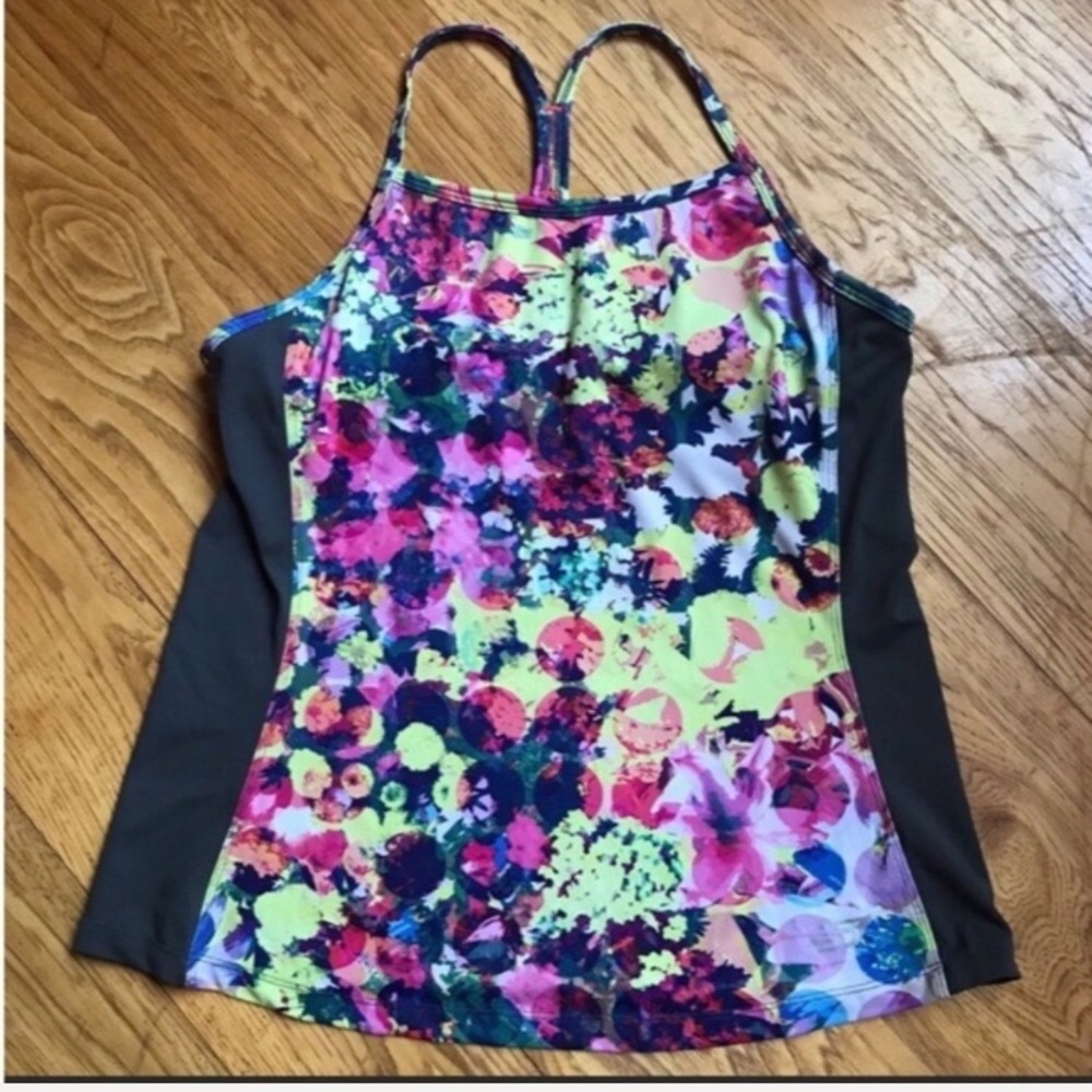 Skechers Athletic Racerback Tank Multicolor Floral Built-In Shelf Bra Large